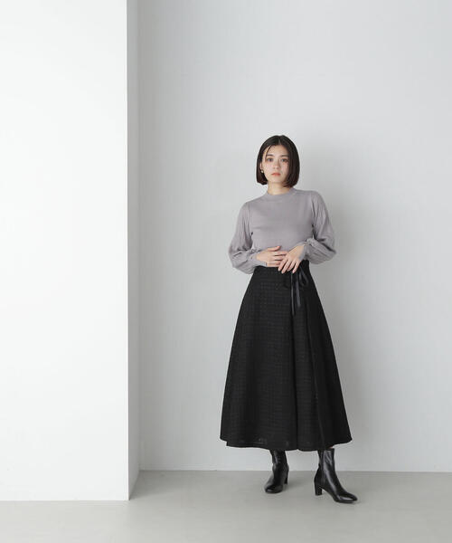 NATURAL BEAUTY BASIC（ナチュラルビューティーベーシック）の「◇ツイードレースアップスカート（スカート・レディース・ブラック/ブルー・MEDIUM）」の7枚目の写真