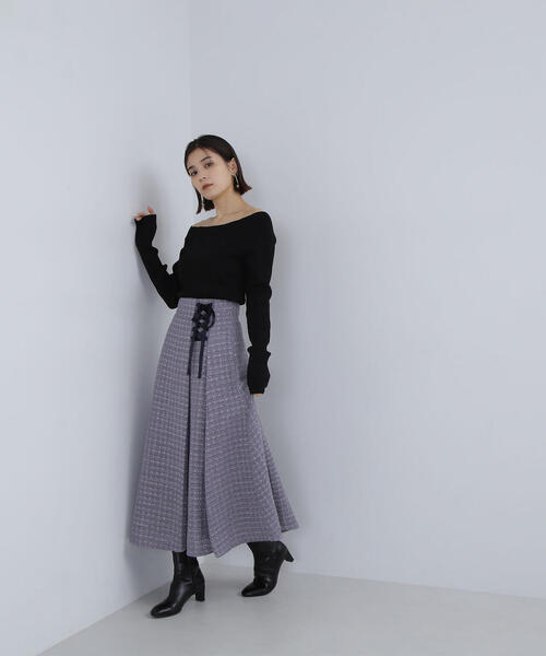 NATURAL BEAUTY BASIC（ナチュラルビューティーベーシック）の「◇ツイードレースアップスカート（スカート・レディース・ブラック/ブルー・MEDIUM）」の11枚目の写真