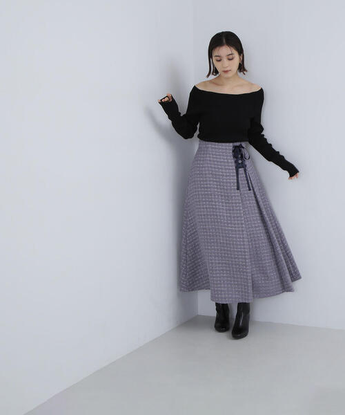 NATURAL BEAUTY BASIC（ナチュラルビューティーベーシック）の「◇ツイードレースアップスカート（スカート・レディース・ブラック/ブルー・MEDIUM）」の13枚目の写真