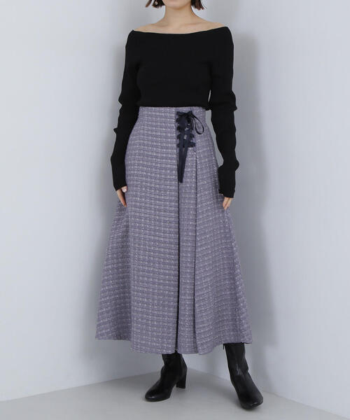 NATURAL BEAUTY BASIC（ナチュラルビューティーベーシック）の「◇ツイードレースアップスカート（スカート・レディース・ブラック/ブルー・MEDIUM）」の15枚目の写真