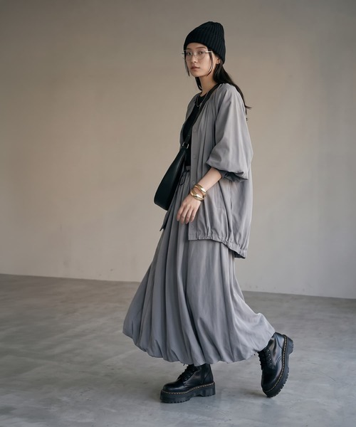STYLE DELI（スタイルデリ）の「[SET]【BLK001】バルーンブルゾン×スカート（セットアップ・レディース・グレー/ブラック・FREE）」の15枚目の写真