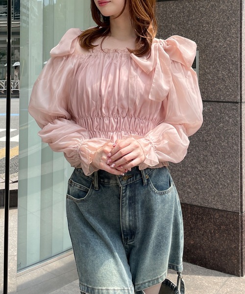 one way（ワンウェイ）の「シャーリングオフショルリボンブラウス（Tシャツ/カットソー・レディース・ホワイト/ピンク/ブルー/グレー・FREE）」の19枚目の写真
