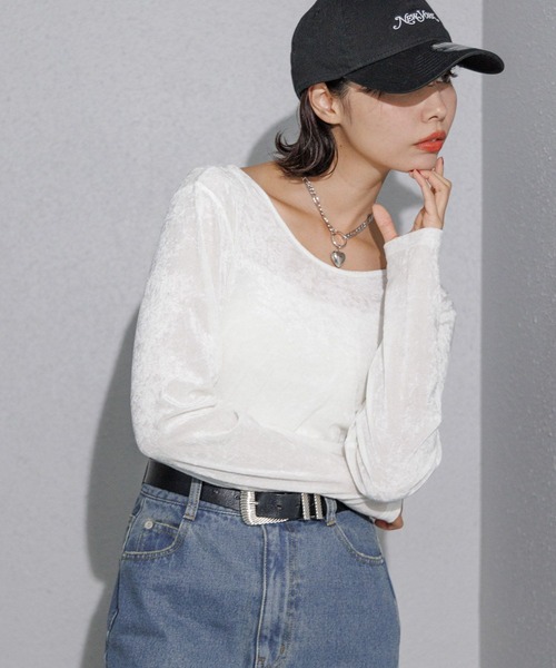 PAGEBOY(ページボーイ)の「ベロアチュールロングスリーブ(Tシャツ/カットソー・レディース・ブラウン/ブラック/ターコイズブルー/オフホワイト・FREE)」の8枚目の写真