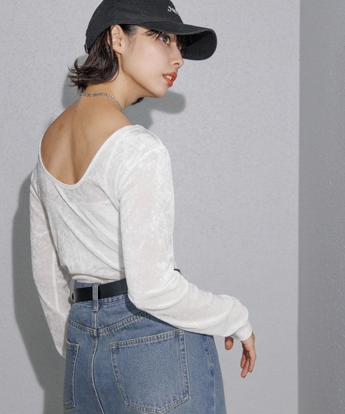 PAGEBOY(ページボーイ)の「ベロアチュールロングスリーブ(Tシャツ/カットソー・レディース・ブラウン/ブラック/ターコイズブルー/オフホワイト・FREE)」の9枚目の写真