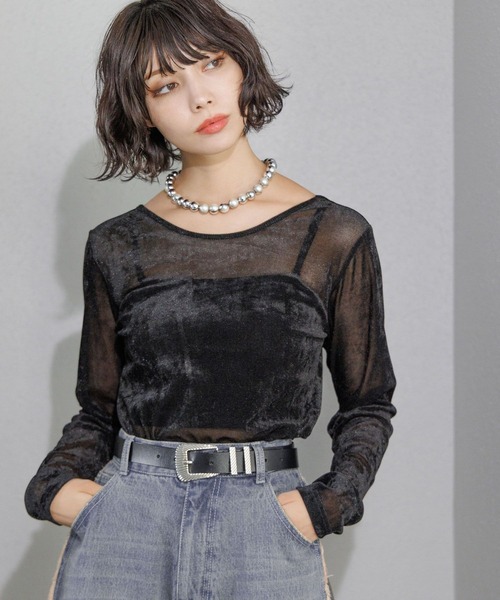 PAGEBOY(ページボーイ)の「ベロアチュールロングスリーブ(Tシャツ/カットソー・レディース・ブラウン/ブラック/ターコイズブルー/オフホワイト・FREE)」の12枚目の写真