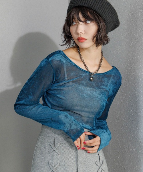 PAGEBOY(ページボーイ)の「ベロアチュールロングスリーブ(Tシャツ/カットソー・レディース・ブラウン/ブラック/ターコイズブルー/オフホワイト・FREE)」の22枚目の写真