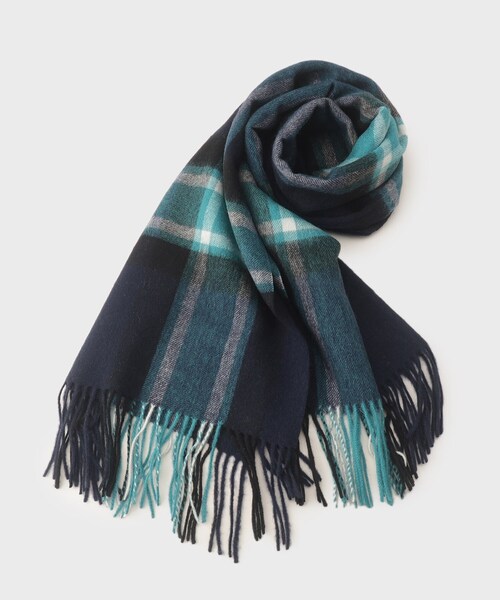 INDIVI（インディヴィ）の「◆【洗える／チェック柄】ウォッシャブルウールストール（ストール/ショール・レディース・ベージュ系1/ネイビー系1/ライトグリーン・00）」の4枚目の写真