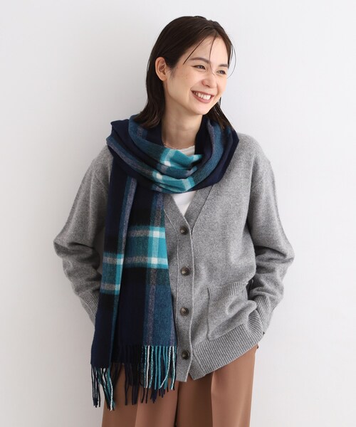 INDIVI（インディヴィ）の「◆【洗える／チェック柄】ウォッシャブルウールストール（ストール/ショール・レディース・ベージュ系1/ネイビー系1/ライトグリーン・00）」の9枚目の写真