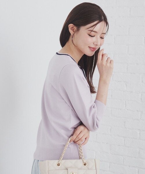 index（インデックス）の「バイカラーボウタイプルニット【洗濯機洗い可】（ニット/セーター・レディース・オフホワイト/ブラック/パープル・36/38/40/42）」の12枚目の写真