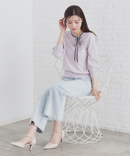 index（インデックス）の「バイカラーボウタイプルニット【洗濯機洗い可】（ニット/セーター・レディース・オフホワイト/ブラック/パープル・36/38/40/42）」の14枚目の写真