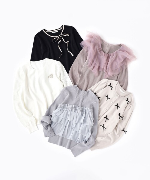 index（インデックス）の「バイカラーボウタイプルニット【洗濯機洗い可】（ニット/セーター・レディース・オフホワイト/ブラック/パープル・36/38/40/42）」の22枚目の写真