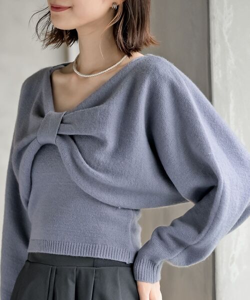 リボンデザインニットカーデ＋キャミアンサンブル（カーディガン