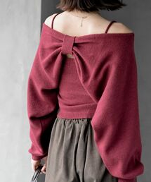 レディースのカーディガン/ボレロ（レッド/赤色系・リボン