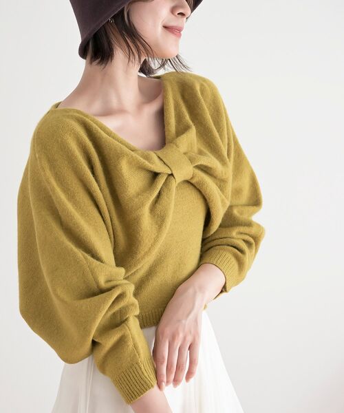 rps（アールピーエス）の「リボンデザインニットカーデ＋キャミアンサンブル（カーディガン/ボレロ・レディース・マスタード/杢グレー/ベージュ系その他3/ブラック/ブルー/ボルドー・フリー）」の5枚目の写真