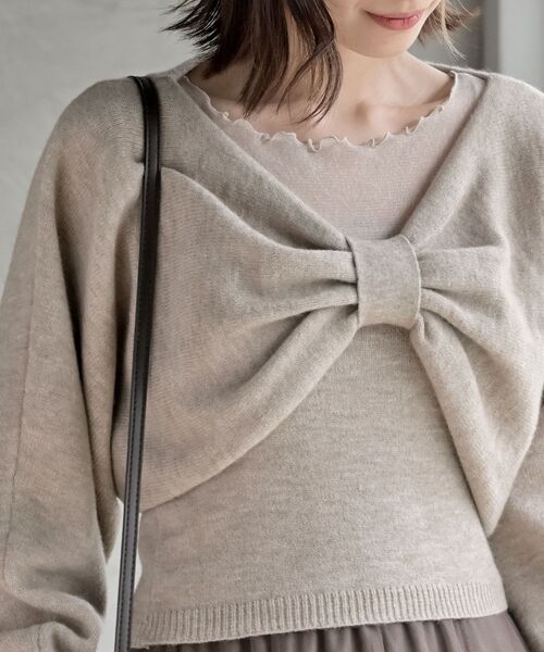 rps（アールピーエス）の「リボンデザインニットカーデ＋キャミアンサンブル（カーディガン/ボレロ・レディース・マスタード/杢グレー/ベージュ系その他3/ブラック/ブルー/ボルドー・フリー）」の11枚目の写真