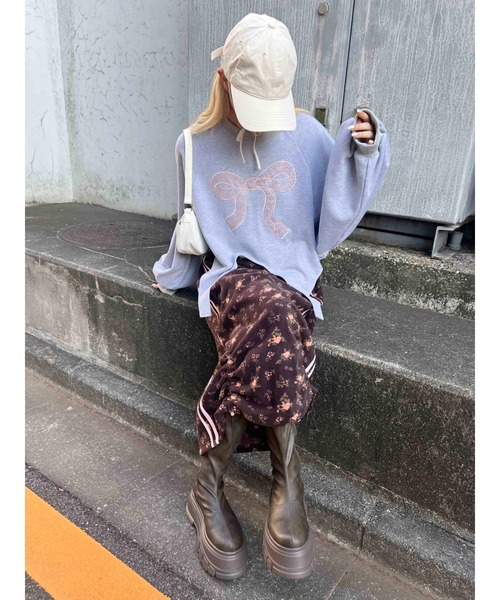 WC（ダブル シー）の「リトルフラワー2ラインフリーススカート（スカート・レディース・ブラウン/ネイビー・FREE）」の9枚目の写真