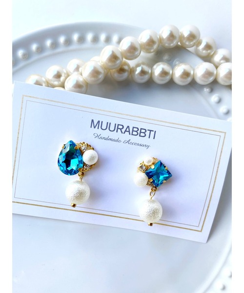 VIBGYOR(ヴィブジョー)の「【MUURABBTI】ビジューとパールピアス(MA)(ピアス(両耳用)・レディース・バイオレット/アクア/コバルトブルー/エメラルド/その他/その他1・FREE)」の1枚目の写真