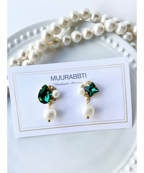 VIBGYOR(ヴィブジョー)の「【MUURABBTI】ビジューとパールピアス(MA)(ピアス(両耳用)・レディース・バイオレット/アクア/コバルトブルー/エメラルド/その他/その他1・FREE)」の2枚目の写真