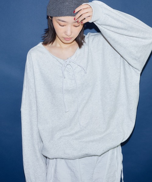 BARRETTA（バレッタ）の「フロントレースアップﾌﾟﾙｵｰﾊﾞｰ（スウェット・レディース・グレー/ブラック・FREE）」の2枚目の写真