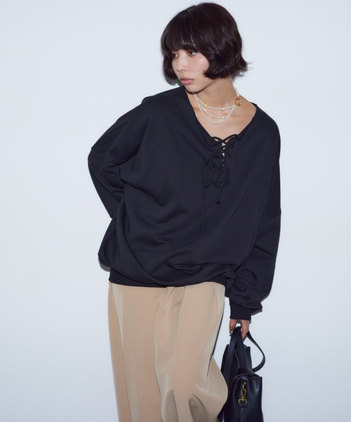 BARRETTA（バレッタ）の「フロントレースアップﾌﾟﾙｵｰﾊﾞｰ（スウェット・レディース・グレー/ブラック・FREE）」の16枚目の写真