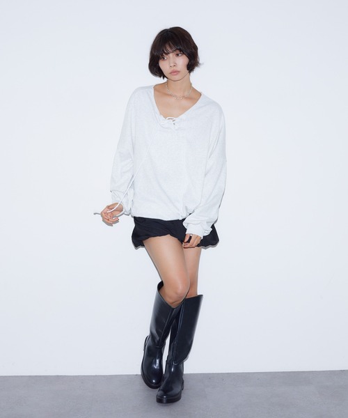 BARRETTA（バレッタ）の「フロントレースアップﾌﾟﾙｵｰﾊﾞｰ（スウェット・レディース・グレー/ブラック・FREE）」の10枚目の写真