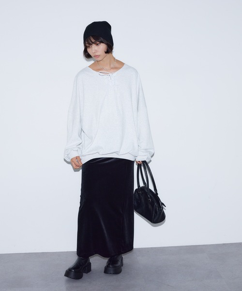 BARRETTA（バレッタ）の「フロントレースアップﾌﾟﾙｵｰﾊﾞｰ（スウェット・レディース・グレー/ブラック・FREE）」の4枚目の写真