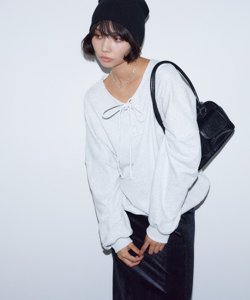 BARRETTA（バレッタ）の「フロントレースアップﾌﾟﾙｵｰﾊﾞｰ（スウェット・レディース・グレー/ブラック・FREE）」の19枚目の写真