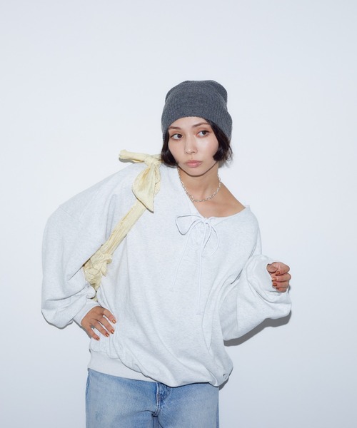 BARRETTA（バレッタ）の「フロントレースアップﾌﾟﾙｵｰﾊﾞｰ（スウェット・レディース・グレー/ブラック・FREE）」の6枚目の写真