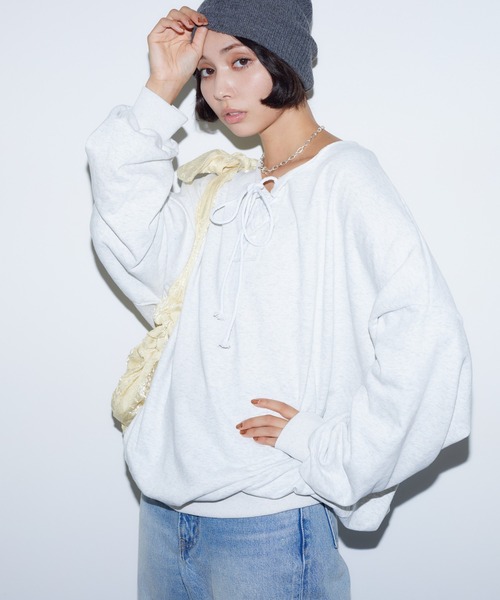 BARRETTA（バレッタ）の「フロントレースアップﾌﾟﾙｵｰﾊﾞｰ（スウェット・レディース・グレー/ブラック・FREE）」の7枚目の写真