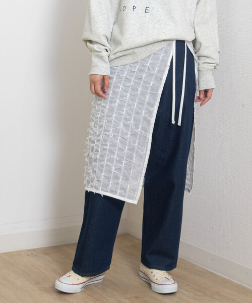 POU DOU DOU(プードゥドゥ)の「チュールリボンシフォンレイヤードラップスカート(スカート・レディース・オフホワイト/ブラック・M)」の1枚目の写真