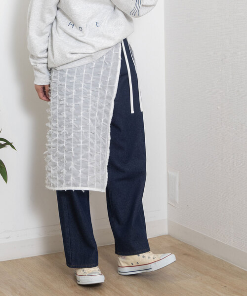 POU DOU DOU(プードゥドゥ)の「チュールリボンシフォンレイヤードラップスカート(スカート・レディース・オフホワイト/ブラック・M)」の3枚目の写真