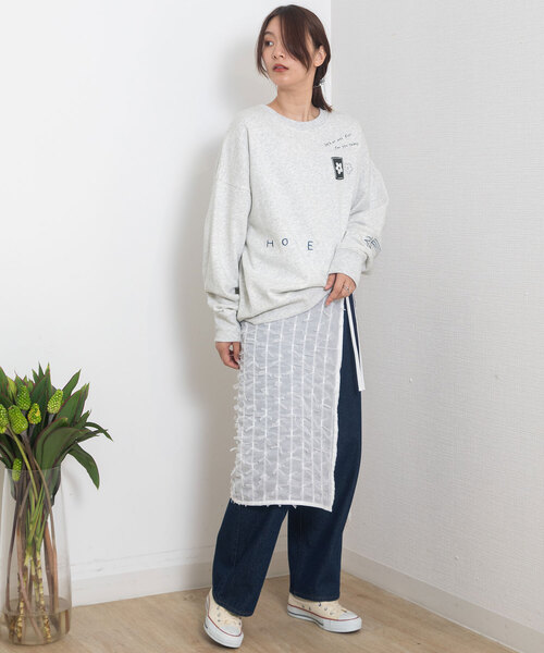 POU DOU DOU(プードゥドゥ)の「チュールリボンシフォンレイヤードラップスカート(スカート・レディース・オフホワイト/ブラック・M)」の6枚目の写真