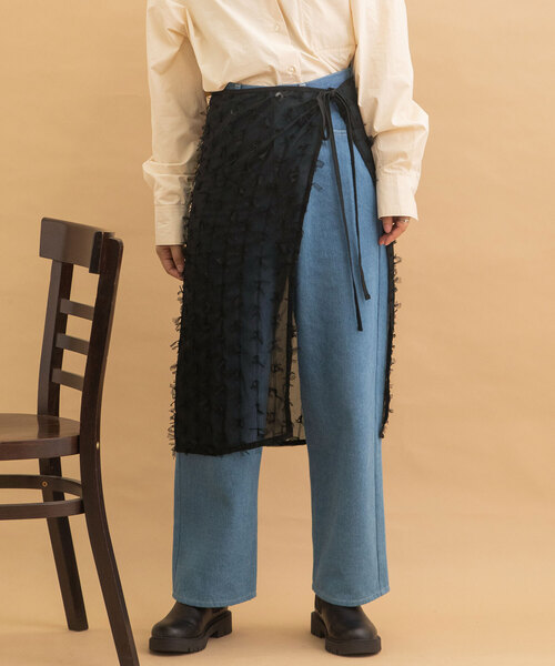 POU DOU DOU(プードゥドゥ)の「チュールリボンシフォンレイヤードラップスカート(スカート・レディース・オフホワイト/ブラック・M)」の10枚目の写真