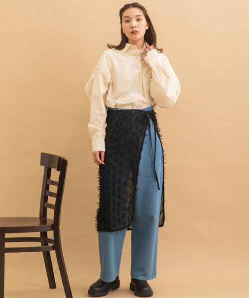 POU DOU DOU(プードゥドゥ)の「チュールリボンシフォンレイヤードラップスカート(スカート・レディース・オフホワイト/ブラック・M)」の13枚目の写真