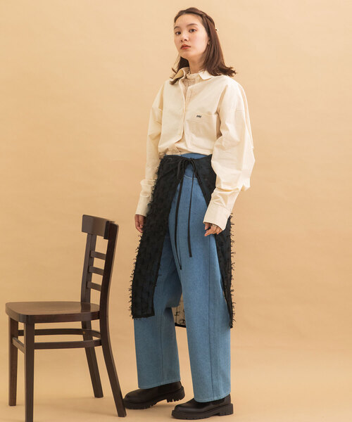 POU DOU DOU(プードゥドゥ)の「チュールリボンシフォンレイヤードラップスカート(スカート・レディース・オフホワイト/ブラック・M)」の14枚目の写真