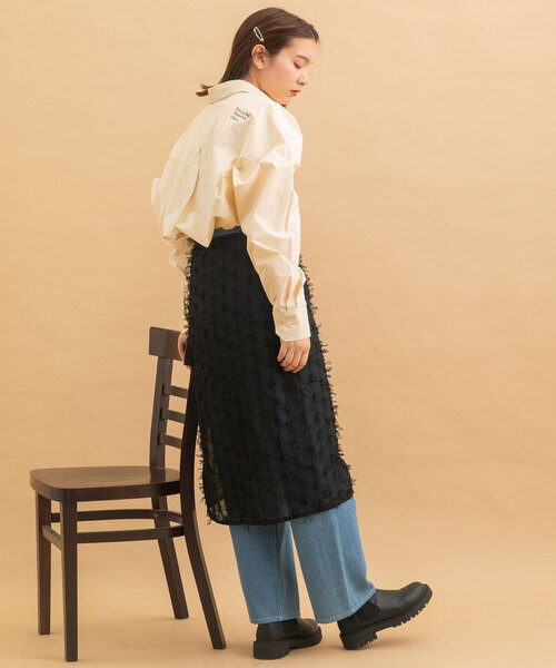 POU DOU DOU(プードゥドゥ)の「チュールリボンシフォンレイヤードラップスカート(スカート・レディース・オフホワイト/ブラック・M)」の15枚目の写真