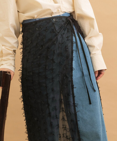 POU DOU DOU(プードゥドゥ)の「チュールリボンシフォンレイヤードラップスカート(スカート・レディース・オフホワイト/ブラック・M)」の16枚目の写真