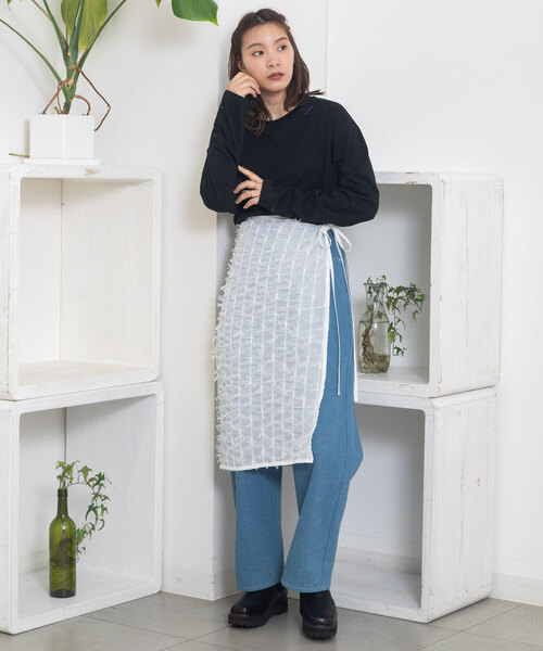 POU DOU DOU(プードゥドゥ)の「チュールリボンシフォンレイヤードラップスカート(スカート・レディース・オフホワイト/ブラック・M)」の18枚目の写真