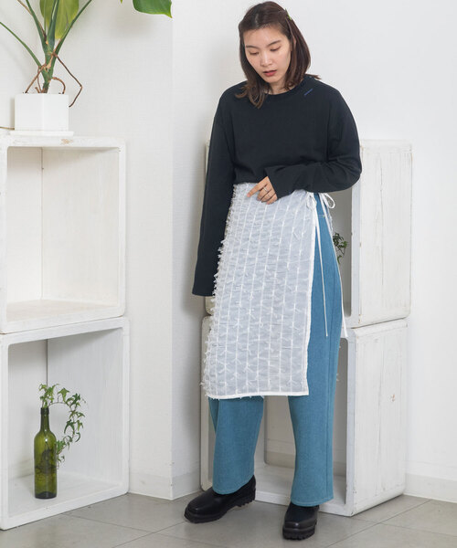 POU DOU DOU(プードゥドゥ)の「チュールリボンシフォンレイヤードラップスカート(スカート・レディース・オフホワイト/ブラック・M)」の19枚目の写真