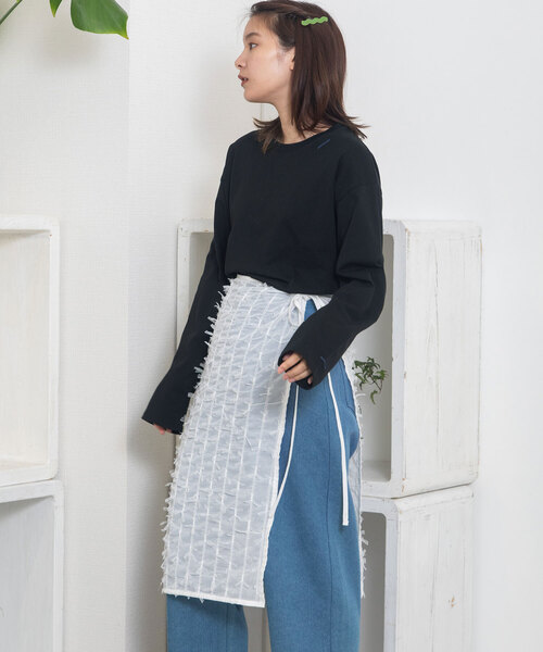 POU DOU DOU(プードゥドゥ)の「チュールリボンシフォンレイヤードラップスカート(スカート・レディース・オフホワイト/ブラック・M)」の21枚目の写真