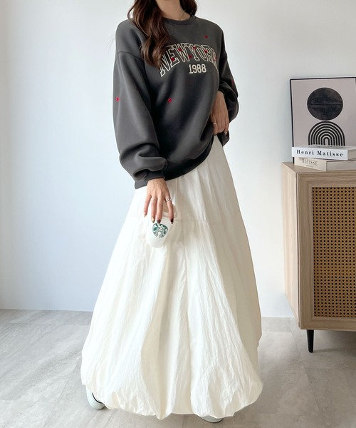 Futier land(フューティアランド)の「この絶妙なハート間が大人っぽ~い◎カレッジロゴハート刺繍プルオーバー(スウェット・レディース・チャコールグレー/杢グレー・FREE)」の9枚目の写真