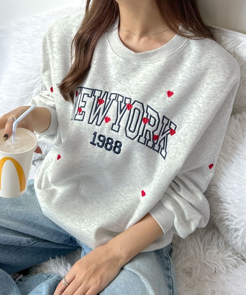 Futier land(フューティアランド)の「この絶妙なハート間が大人っぽ~い◎カレッジロゴハート刺繍プルオーバー(スウェット・レディース・チャコールグレー/杢グレー・FREE)」の22枚目の写真