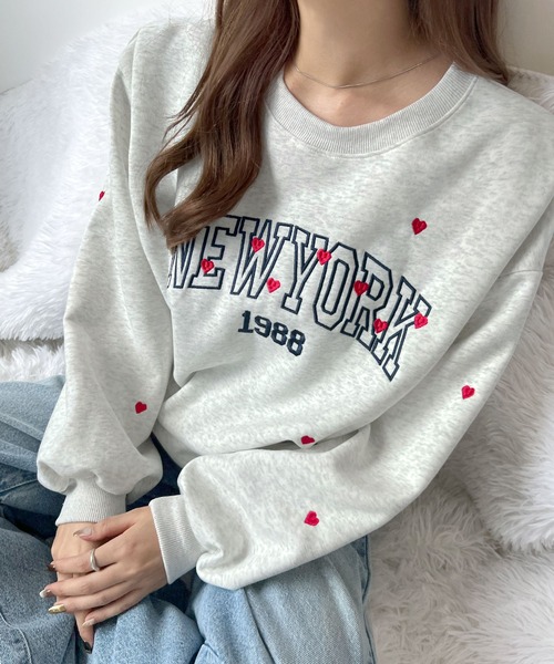 Futier land(フューティアランド)の「この絶妙なハート間が大人っぽ~い◎カレッジロゴハート刺繍プルオーバー(スウェット・レディース・チャコールグレー/杢グレー・FREE)」の18枚目の写真