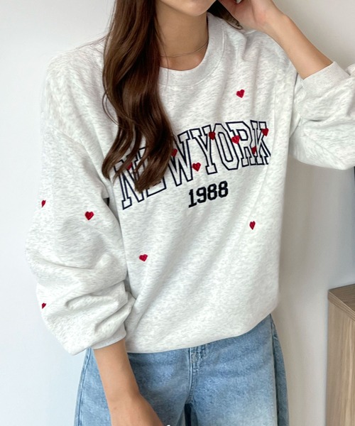 Futier land(フューティアランド)の「この絶妙なハート間が大人っぽ~い◎カレッジロゴハート刺繍プルオーバー(スウェット・レディース・チャコールグレー/杢グレー・FREE)」の20枚目の写真