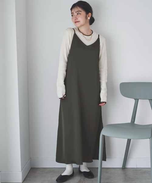 mil(ミル)の「【150㎝前後の小柄さんサイズ】マットサテンキャミワンピース(ワンピース・レディース・カーキ/モカ/チャコールグレー・S/XS)」の3枚目の写真
