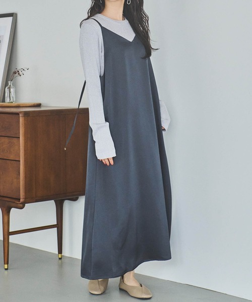 mil(ミル)の「【150㎝前後の小柄さんサイズ】マットサテンキャミワンピース(ワンピース・レディース・カーキ/モカ/チャコールグレー・S/XS)」の2枚目の写真