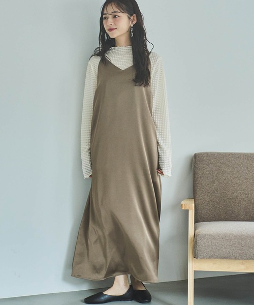 mil(ミル)の「【150㎝前後の小柄さんサイズ】マットサテンキャミワンピース(ワンピース・レディース・カーキ/モカ/チャコールグレー・S/XS)」の9枚目の写真
