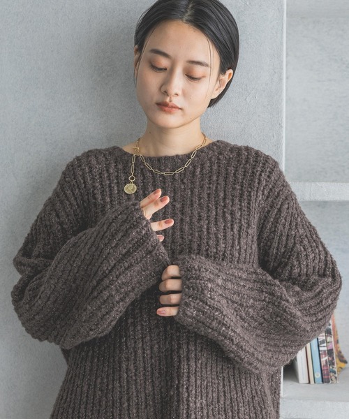 A part by(アパートバイ)の「【セットアップ対応】ファンシーラメプルオーバー_長袖(ニット/セーター・レディース・アイボリー/ブラウン・FREE)」の2枚目の写真