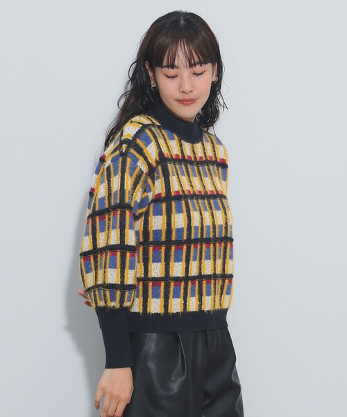 チェック柄 ジャカード ニット（手洗い可能）（ニット/セーター）｜BEAMS HEART（ビームスハート）