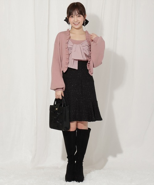 WILLSELECTION(ウィルセレクション)の「フリルカーディガン×リボンキャミセット(カーディガン/ボレロ・レディース・ブラック/ブルー/ピンク/ベージュ・FREE)」の12枚目の写真